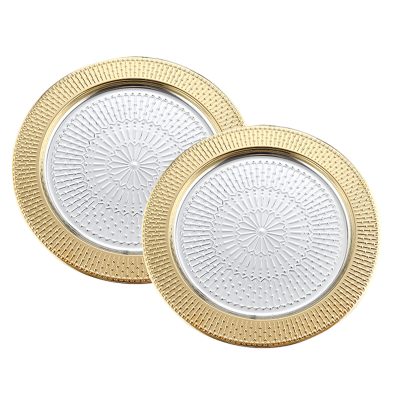 Gold-rimmed dinner metal plate (1)